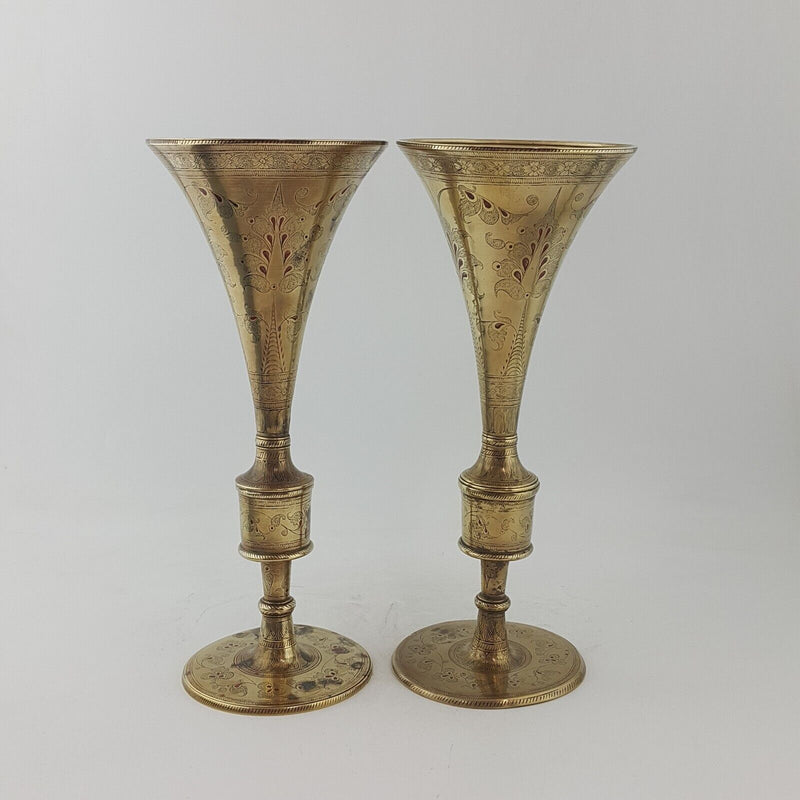 Vintage Brass Pair of Trumpet Vases - 38TF