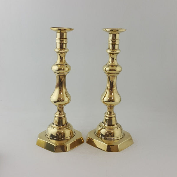 Vintage Pair of 19th Century Victorian Brass Candlesticks - - 37TF