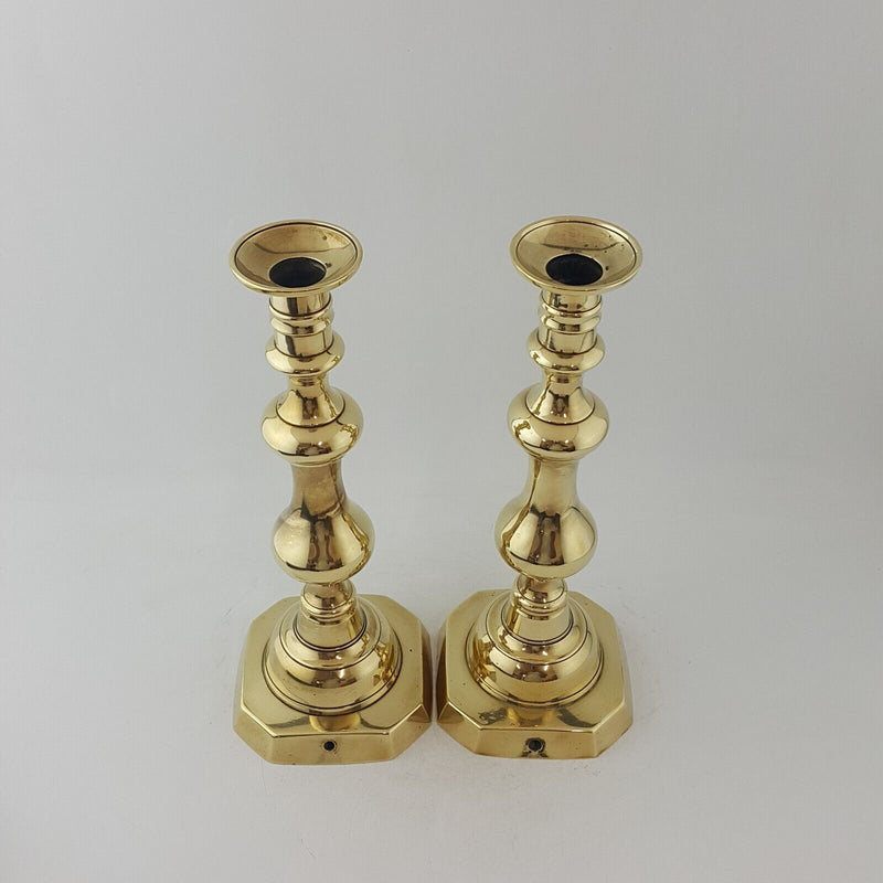 Vintage Pair of 19th Century Victorian Brass Candlesticks - - 37TF