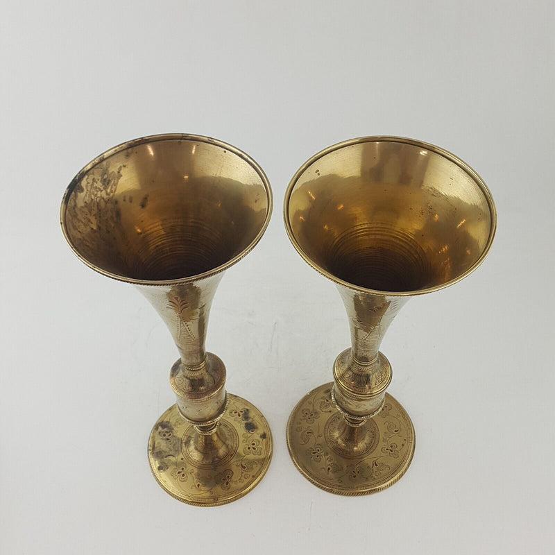 Vintage Brass Pair of Trumpet Vases - 38TF