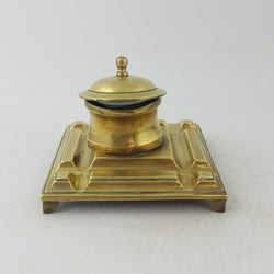 Vintage Art Deco Solid Brass Sleek Geometric Inkwell - 44TF