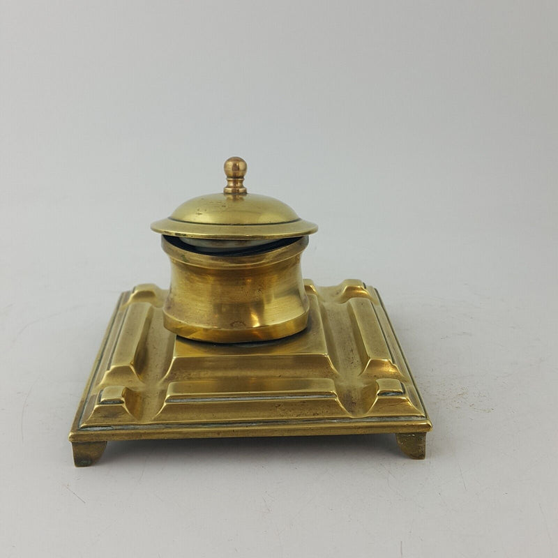 Vintage Art Deco Solid Brass Sleek Geometric Inkwell - 44TF