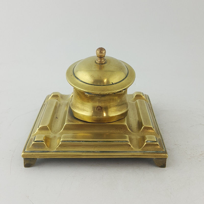 Vintage Art Deco Solid Brass Sleek Geometric Inkwell - 44TF