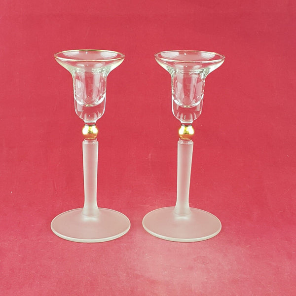 Vintage Pair Of Frosted Gold Glass Candle Holders Candle Sticks - 7835 OA