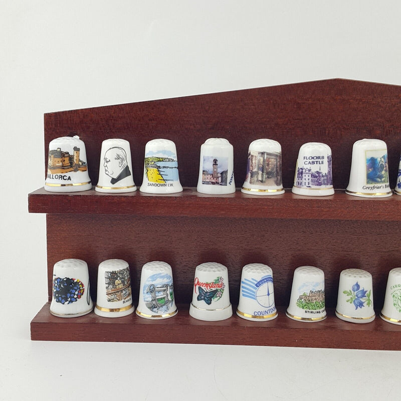 24 x Vintage Decorative Bone China Thimbles In Wooden Stand - 7903 OA