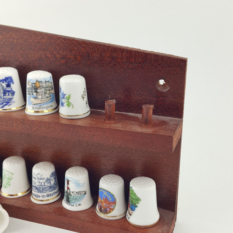 24 x Vintage Decorative Bone China Thimbles In Wooden Stand - 7903 OA