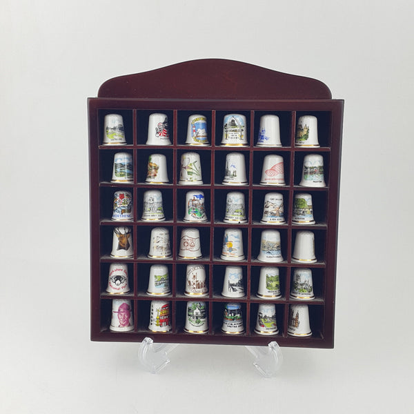 36 x Vintage Decorative Bone China England Thimbles In Wooden Stand - OP 2667