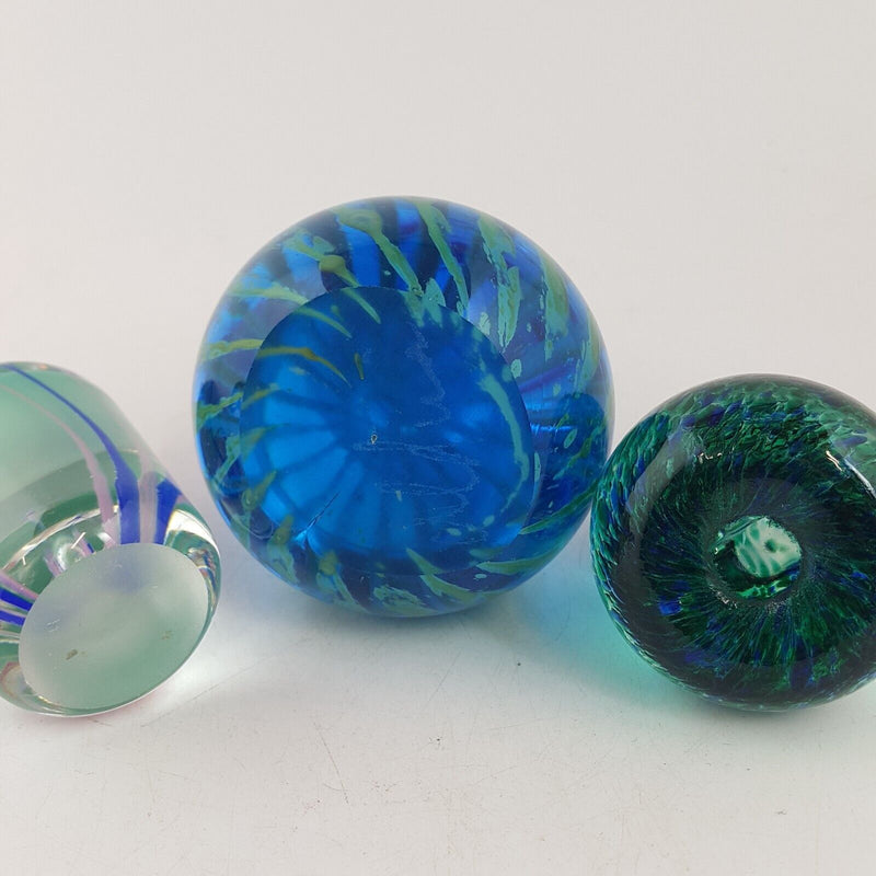 3X Vintage Art Glass Hand Made Cased Glass Paperweight - 72TF