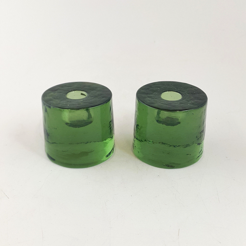 Pair Of Green Glass Mini Candle Holders - TF 165