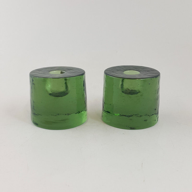 Pair Of Green Glass Mini Candle Holders - TF 165