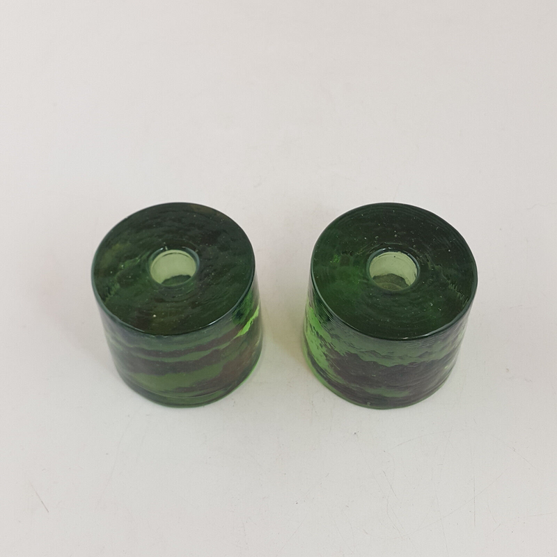 Pair Of Green Glass Mini Candle Holders - TF 165