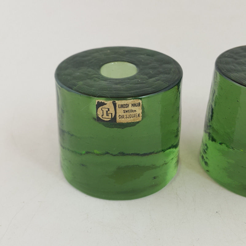 Pair Of Green Glass Mini Candle Holders - TF 165