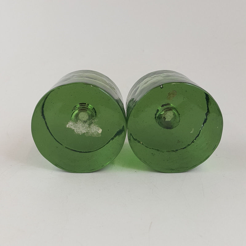 Pair Of Green Glass Mini Candle Holders - TF 165