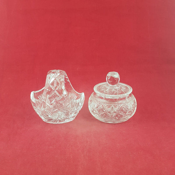 Beautiful Clear Cut Crystal Basket & Condiment Jam Pot - 90TF