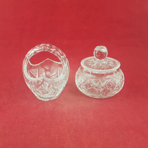 Beautiful Clear Cut Crystal Basket & Condiment Jam Pot - 90TF