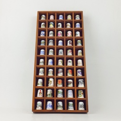 48 x Vintage Decorative Bone China England Thimbles In Wooden Stand - OP 2666