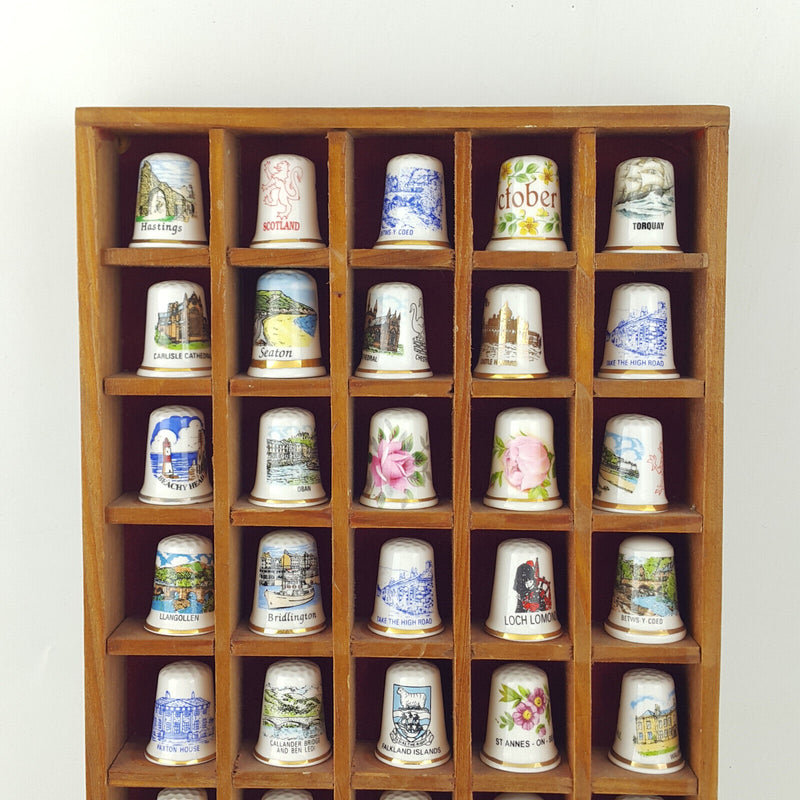 48 x Vintage Decorative Bone China England Thimbles In Wooden Stand - OP 2666