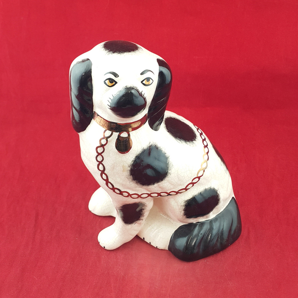 Antique Staffordshire Black & White Spaniel Dog - STF 2761