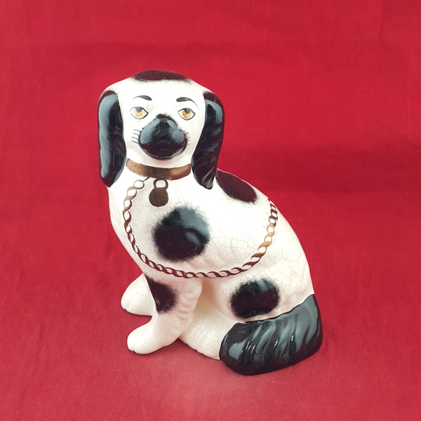 Antique Staffordshire Black & White Spaniel Dog - STF 2760