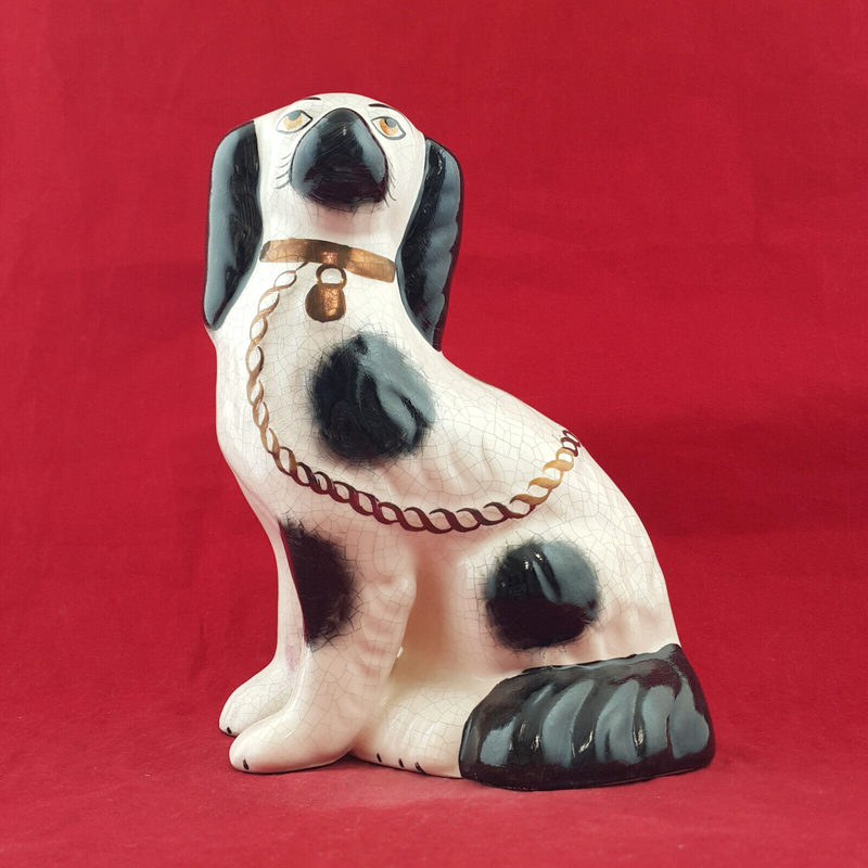 Antique Staffordshire Black & White Spaniel Dog - STF 2760