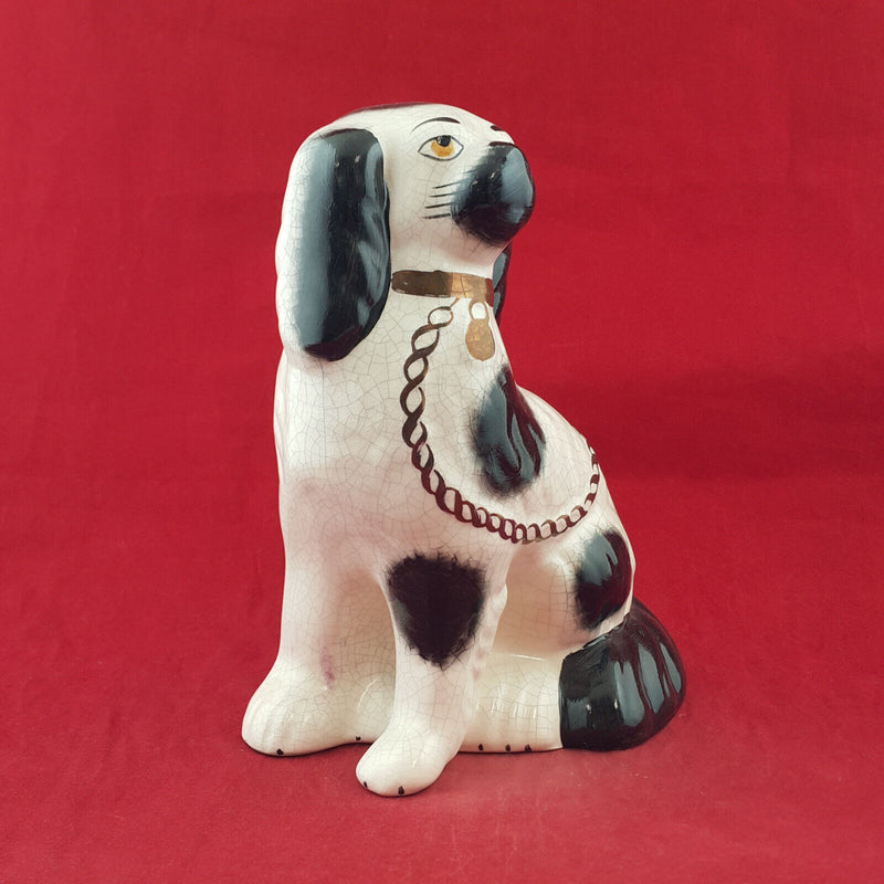 Antique Staffordshire Black & White Spaniel Dog - STF 2760