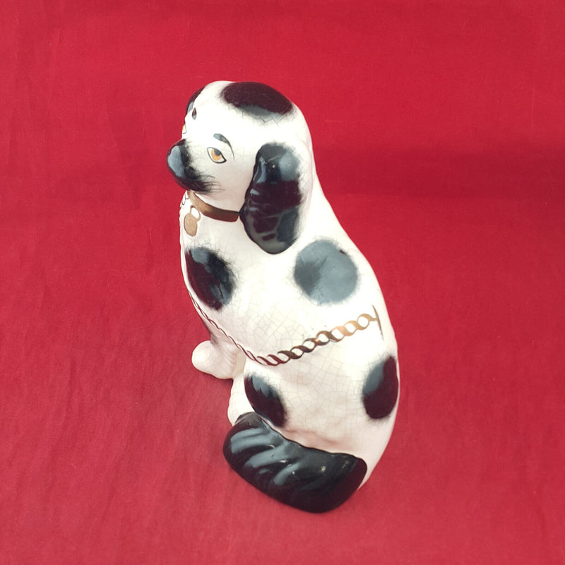 Antique Staffordshire Black & White Spaniel Dog - STF 2760