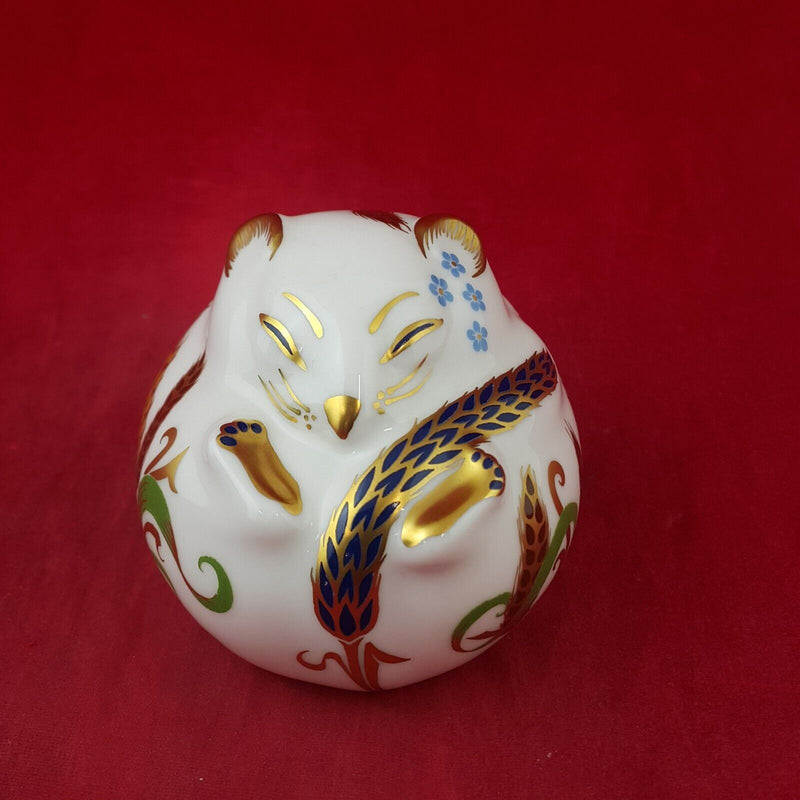 Royal Crown Derby Paperweight Sleeping Dormouse with Gold Stopper Boxed - 8056 R
