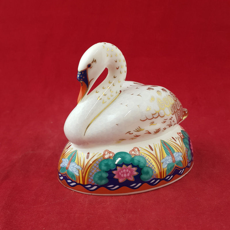 Royal Crown Derby Paperweight - Swan Gold Stopper (Boxed) - RCD 2802