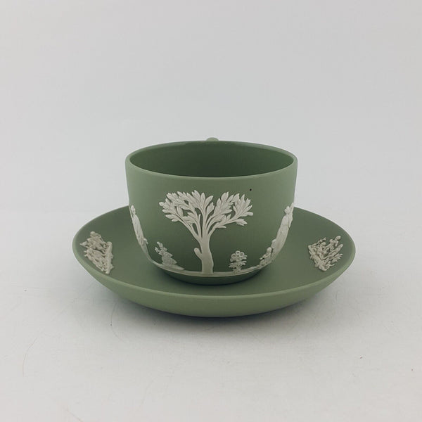 Wedgwood - Sage Green Jasperware Tea Cups and Saucer - 8140 WD