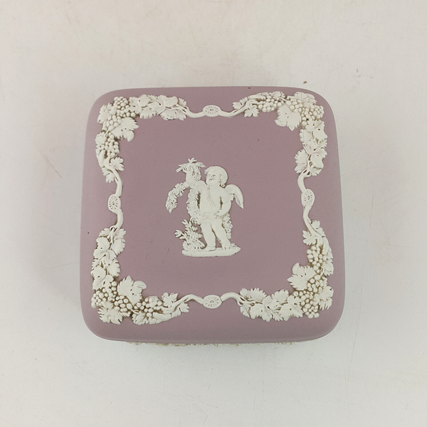 Wedgwood - Lilac Purple Jasperware Square Shaped Trinket Box - WD 2848