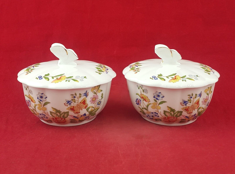 Aynsley Cottage Garden Pair of Sugar Bowl Pot Trinket Box - 8304 OA