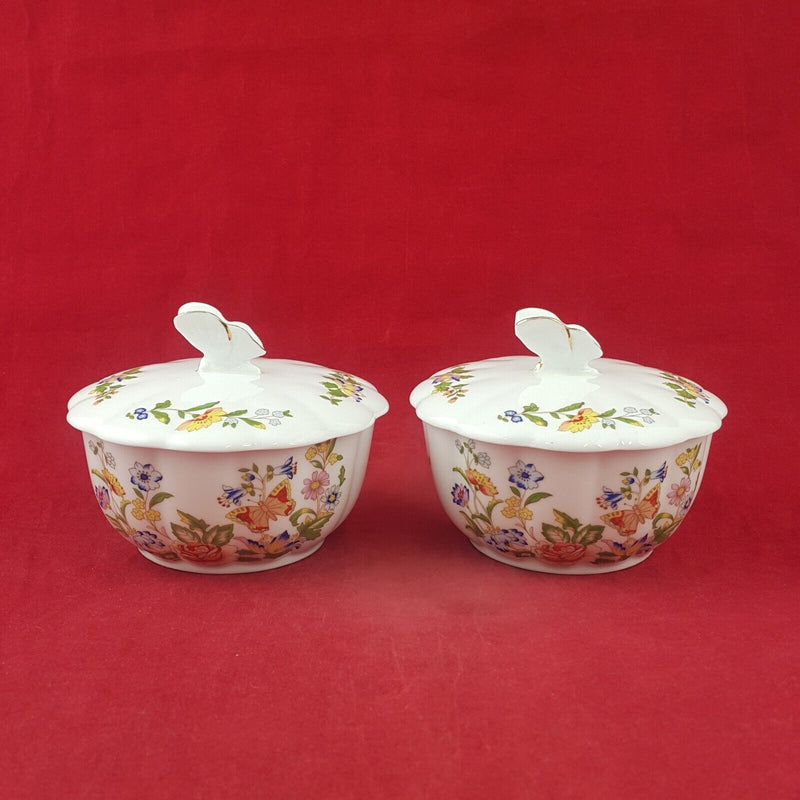 Aynsley Cottage Garden Pair of Sugar Bowl Pot Trinket Box - 8304 OA