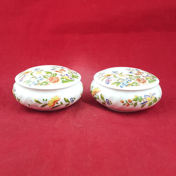 Aynsley Cottage Garden Flowers & Butterflies Pair Of Trinket Candy Boxes OP 3045