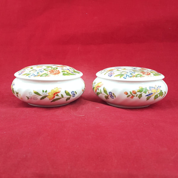 Aynsley Cottage Garden Flowers & Butterflies Pair Of Trinket Candy Boxes OP 3045