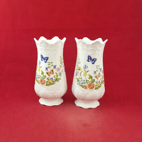 Aynsley Cottage Garden Flowers & Butterflies Pair of Vases  (Restored) - 8297 OA