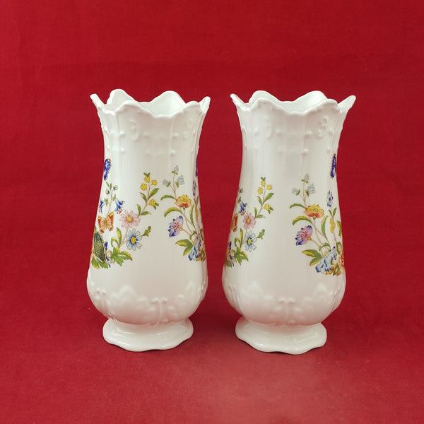 Aynsley Cottage Garden Flowers & Butterflies Pair of Vases  (Restored) - 8297 OA