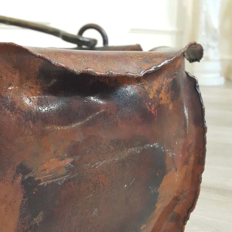 Antique Wrought Iron And Copper Bucket - F281